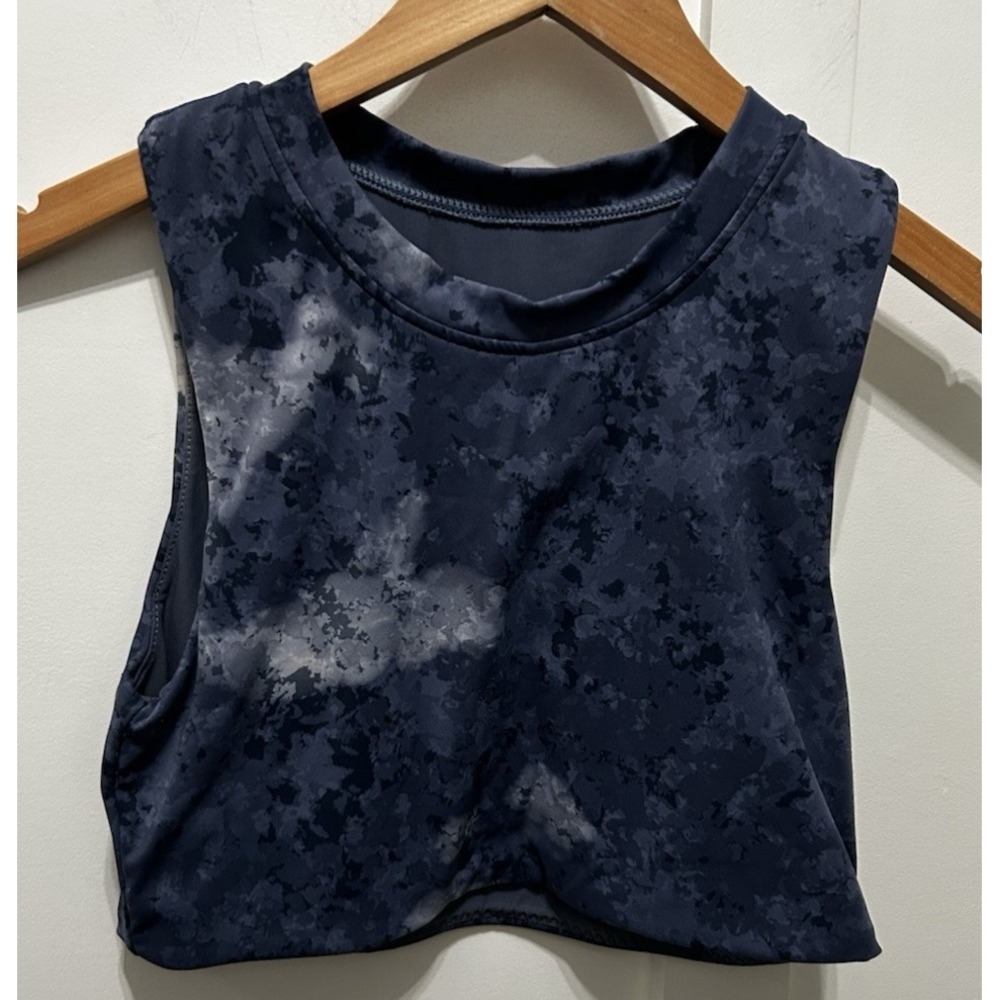Mono B Harness Strap Bra Top L AT2861 Black Pull-On Blue Marble Tie-Dye Size Med - Picture 2 of 5